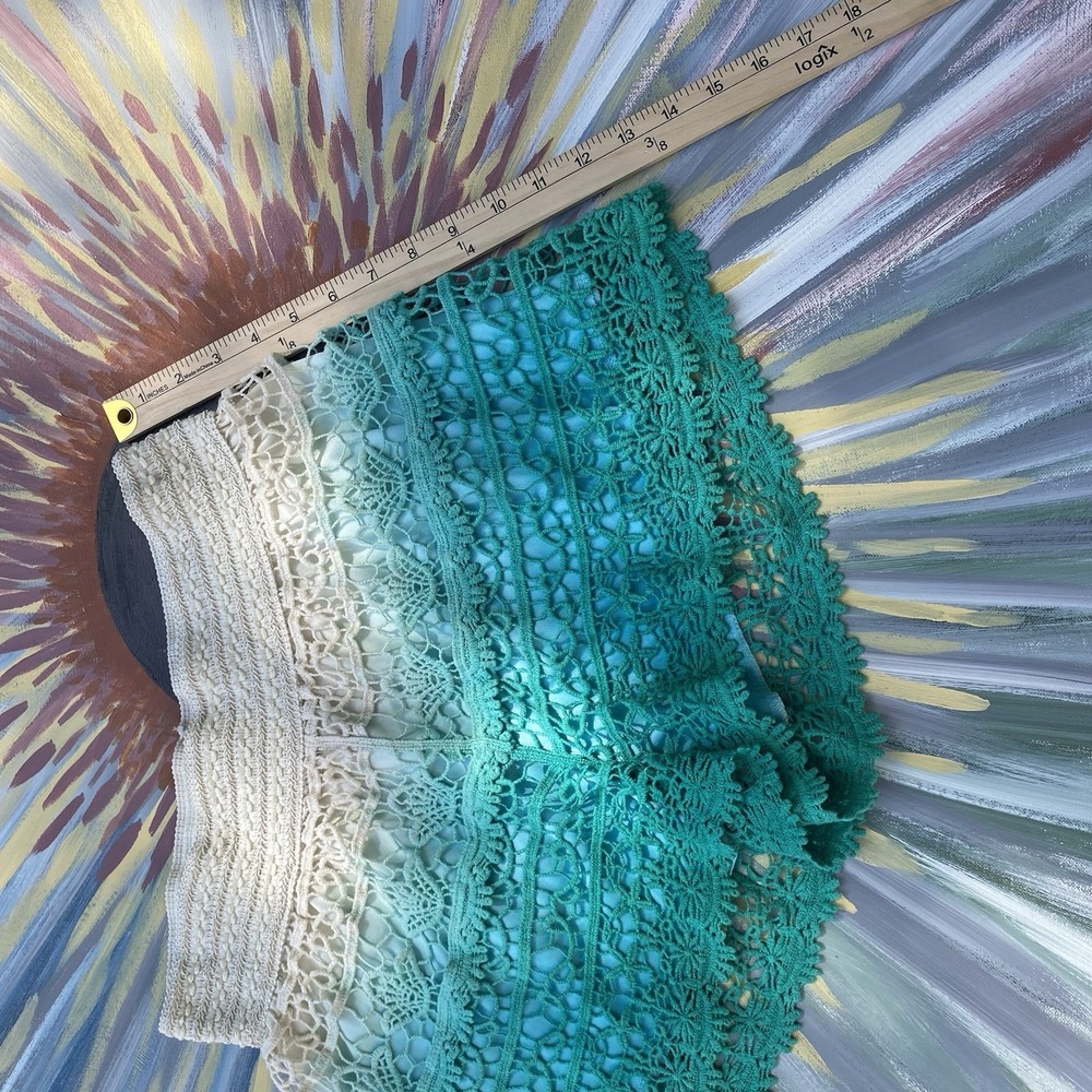 Women's Crochet Lace Lined Shorts L Teal/Cream Ombre - Picture 3 of 6